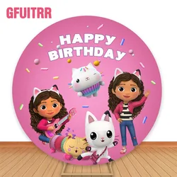 GFUITRR Gabby Dollhouse Circle Photo Background Girls Birthday Party Photography Backdrop Round Bedroom Decor Poster Photo Prop