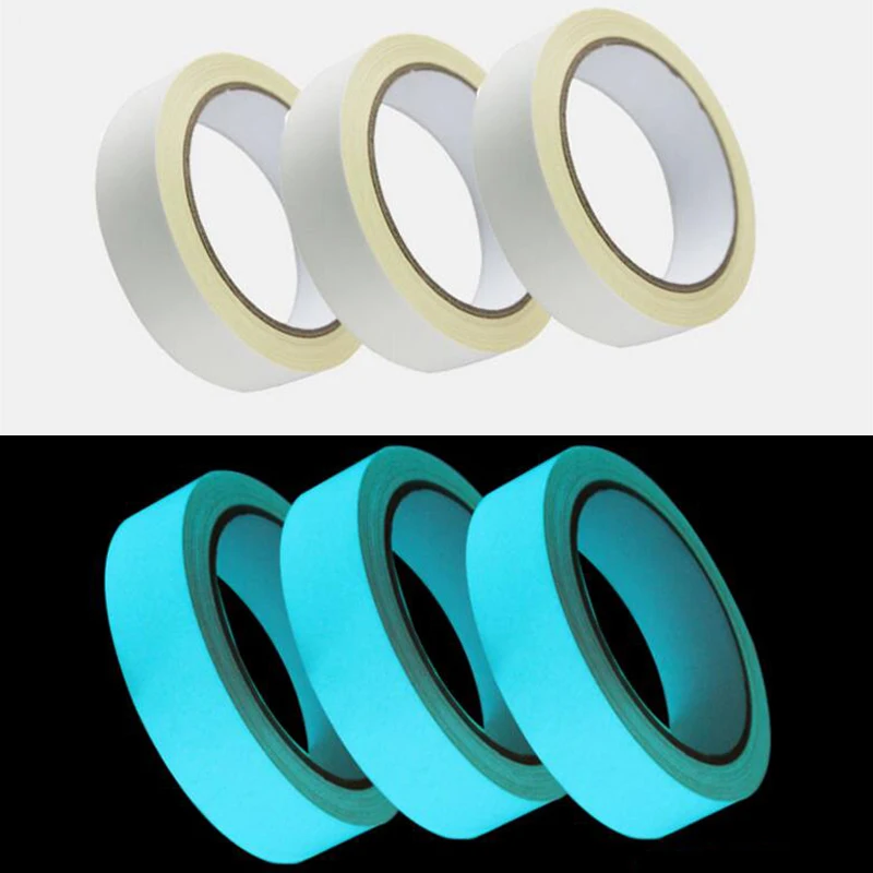 Width 1cm Blue Green Light Stored Luminous Tape Self-adhesive Glowing Night /Dark Safety Stage Striking Warning Safety Tape