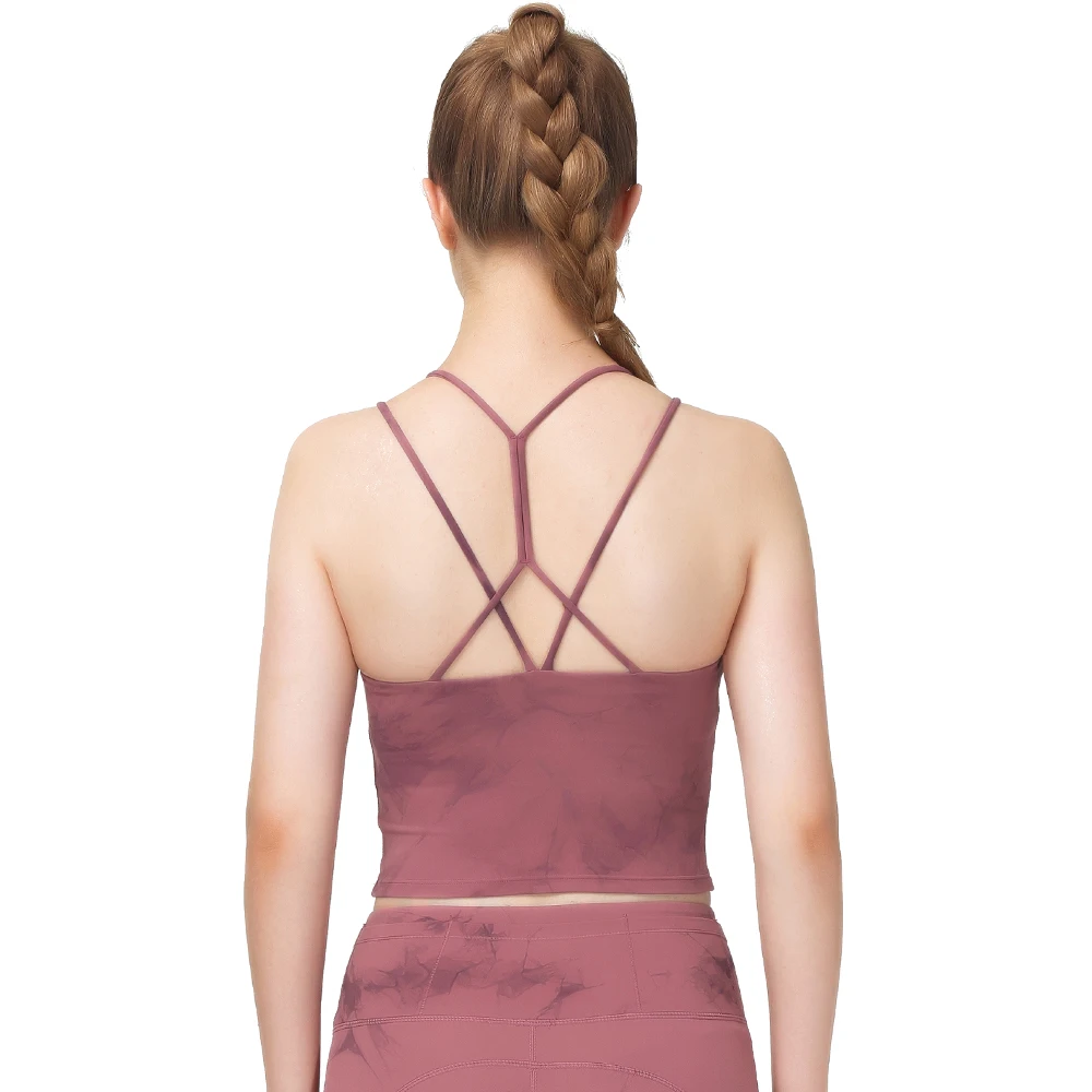 

Sports Bra Fitness Clothing Women Nylon Print Crisscross Push Up High Waist Wirefree Stretch Running Gym Workout Yoga Bra Top