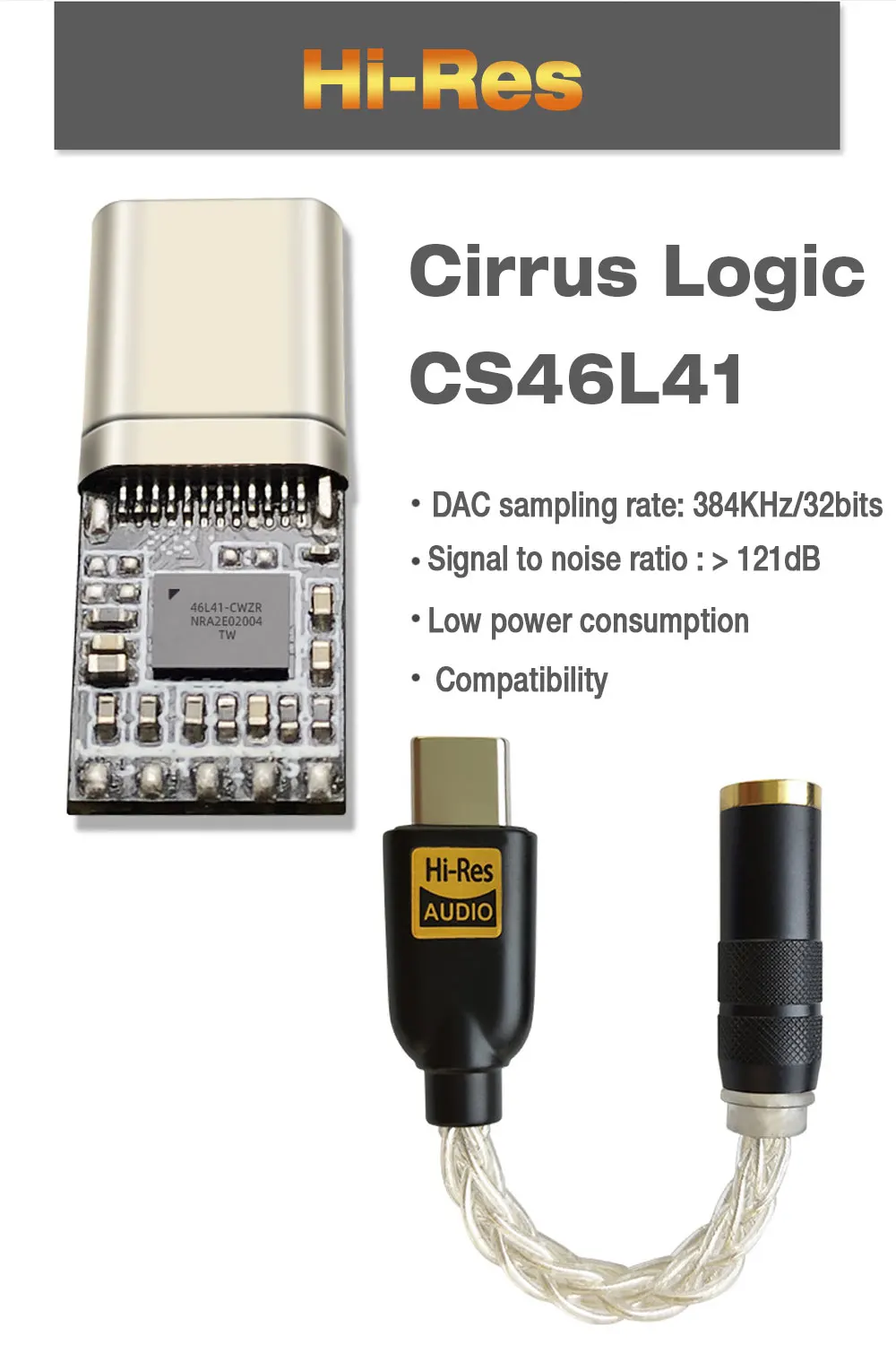 Convertitore adattatore di decodifica portatile HIFI da USB-C a 3.5mm connettore decodificatore digitale auricolare Amp scheda audio DSD Silver Wire DAC