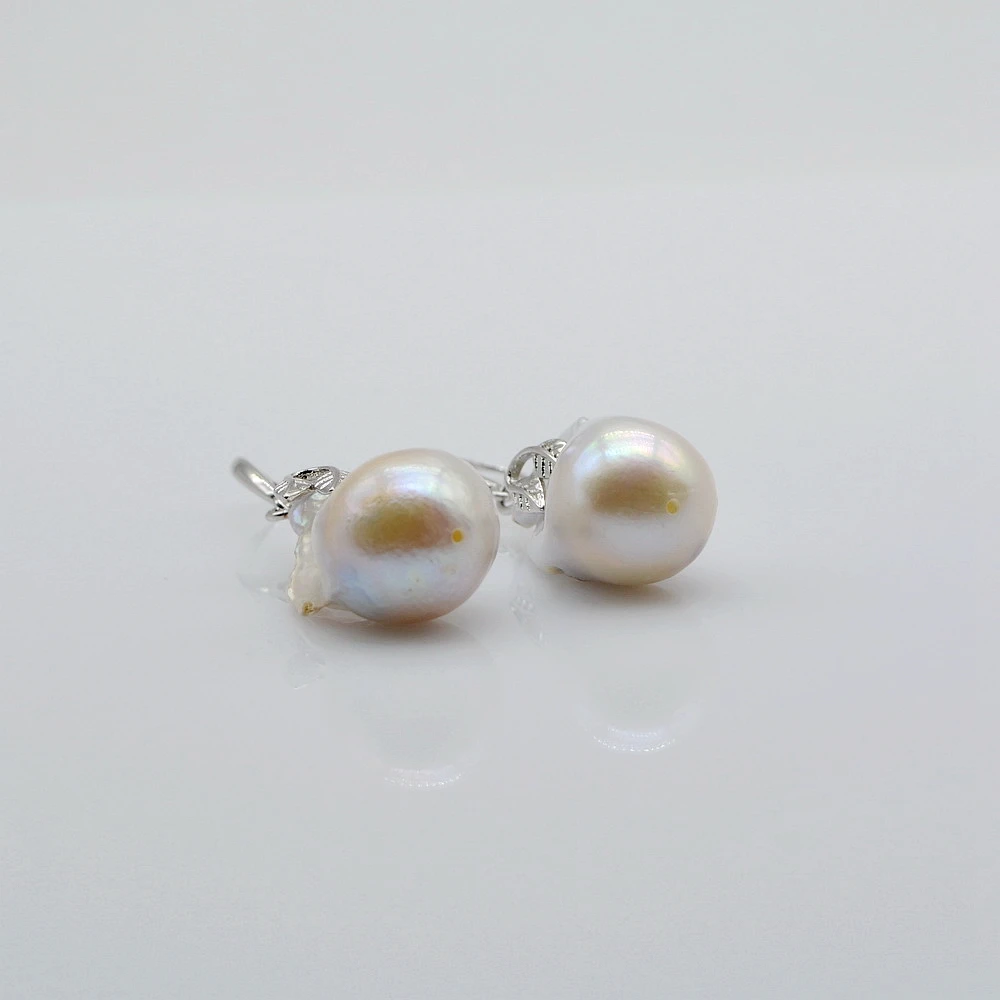 Women\'s Earrings White Natural Baroque Pearl Silver Earrings Diameter 15mm Water Drop Pearl Drop Baroque Earrings Free Shipping