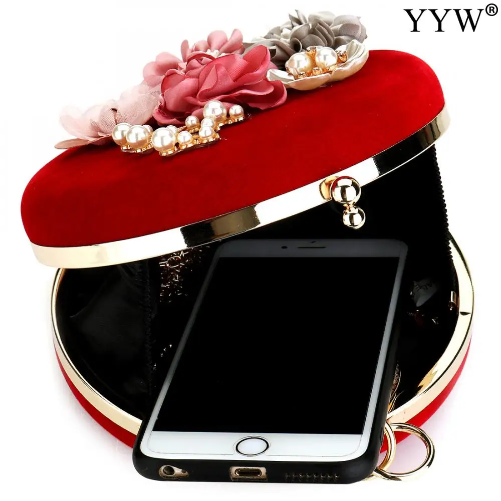 Floral Women Clutch Bag Evening Bag Rhinestone Design Exquisite Elegant Vintage For Ladies Girls Party Bag Round Purse Clutches