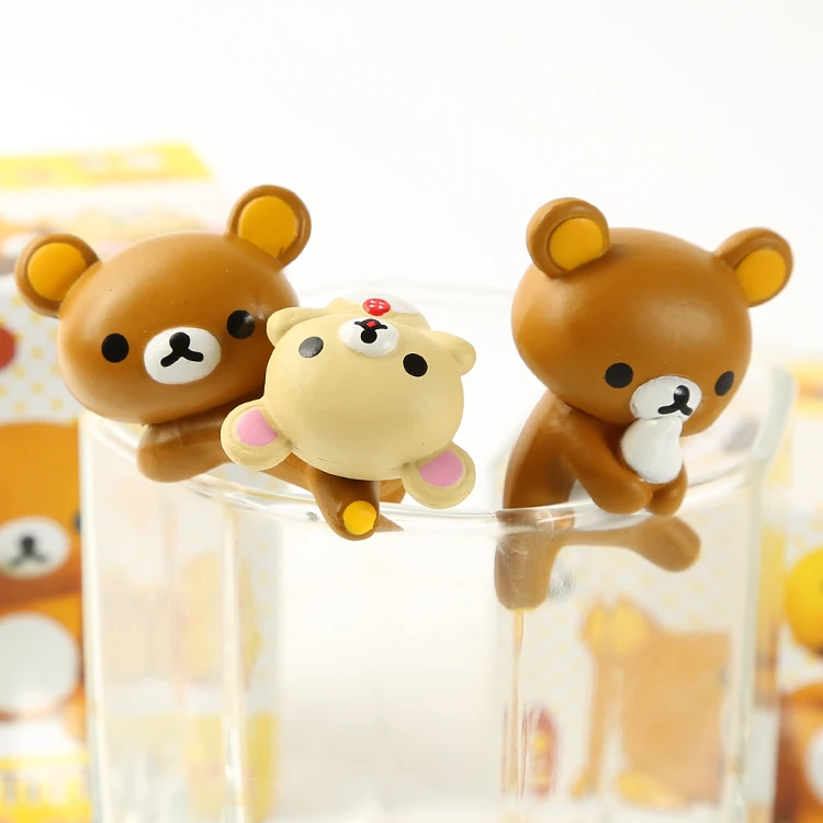 7PCS Set Rilakkuma Korirakkuma Bear Cup Edge Mini PVC Figure Collectible Model Toy Doll Kids Children Christmas Gifts