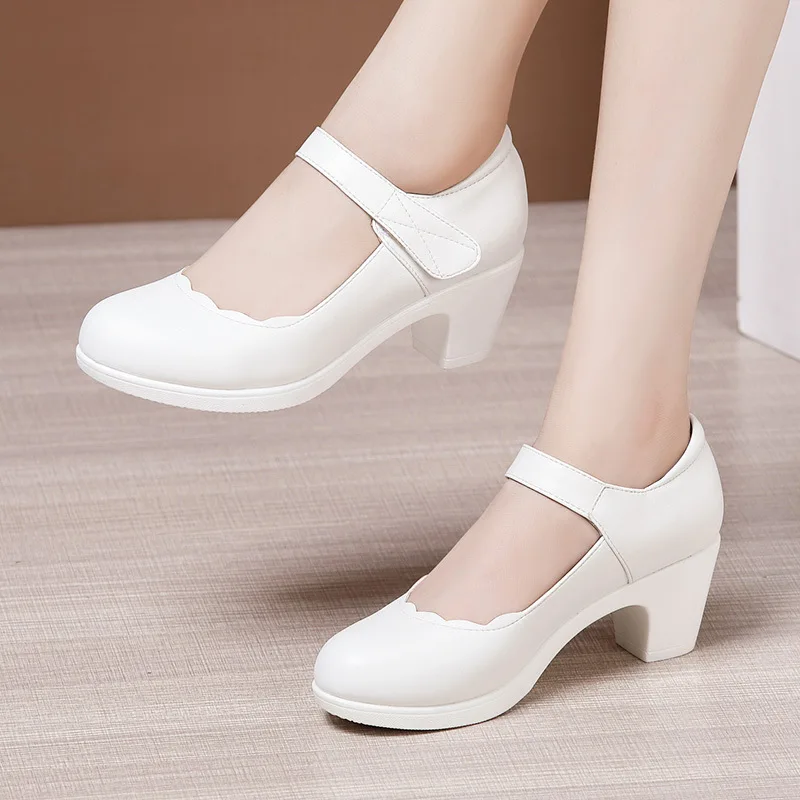 Plus Size 32-43 Platform Shoes Genuine Leather Women Pumps 2021 Autumn Wedding Shoes Dress Black Office Work Shoes Ladies