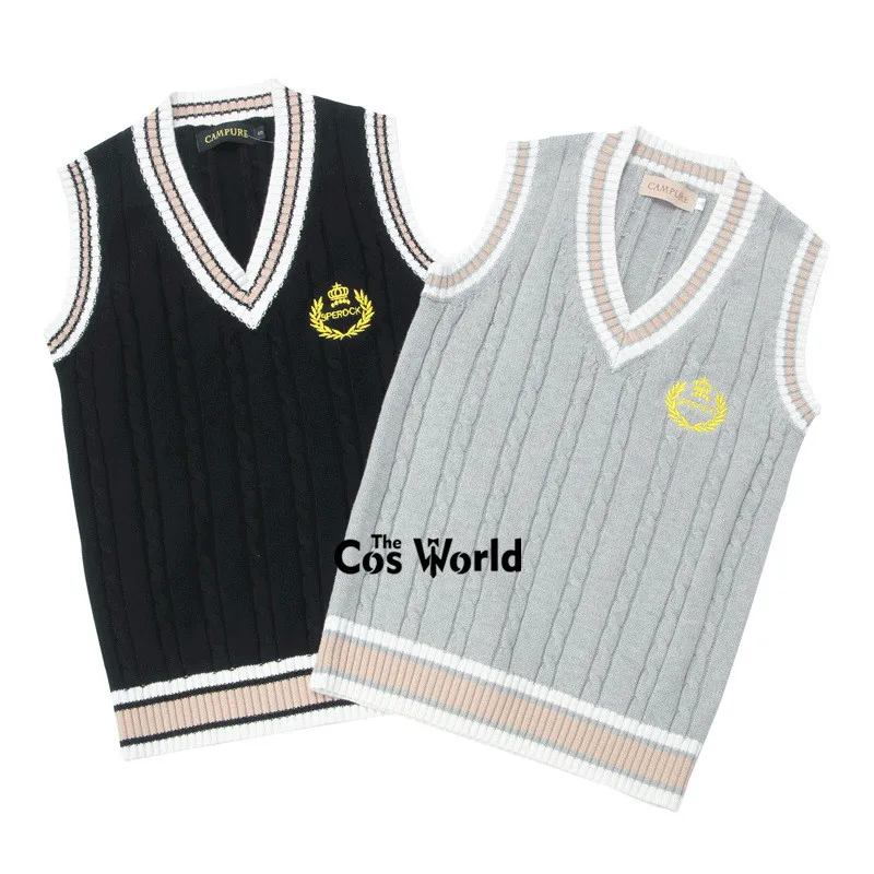 Spring Autumn Girl's Crown Sleeveless Stripes Knit Vests Pullovers V Neck Sweaters For JK School Uniform Student Clothes