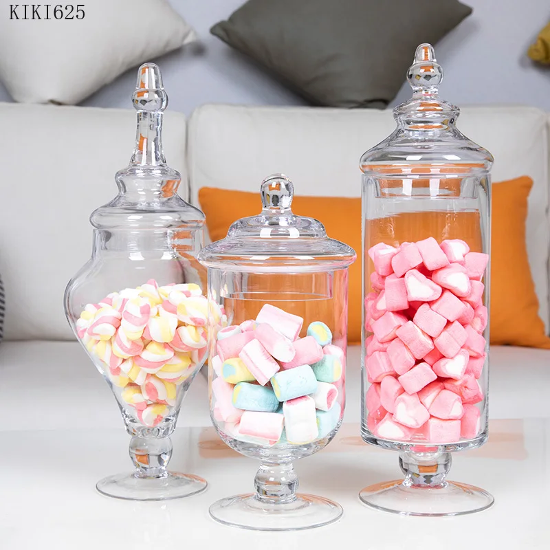 European Transparent Glass Storage Jar Dried Fruit Candy Bottle with Lid Small Object Dessert Storage Jar Wedding Decoration New