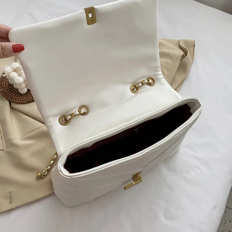 New Fashion Solid PU Leather Chain Handbag Crossbody bags for Women 2022 Vintage Ladies Shoulder Messenger Bag Female Purses