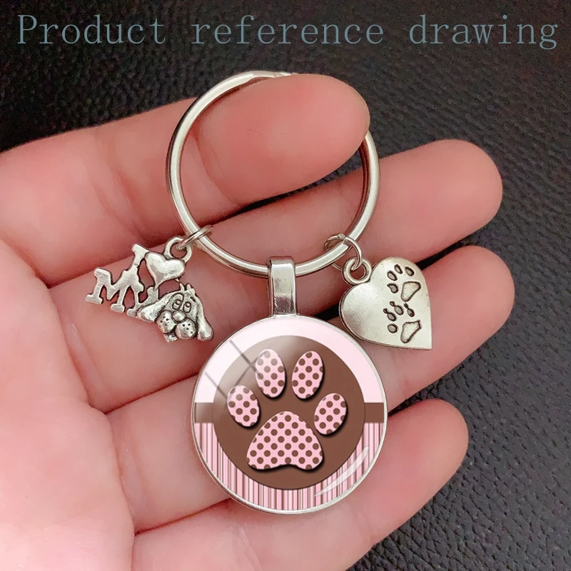 Fashion cute animal paw print keychain cat dog I love glass pendant mini heart keyring car key man girl favorite gift souvenir