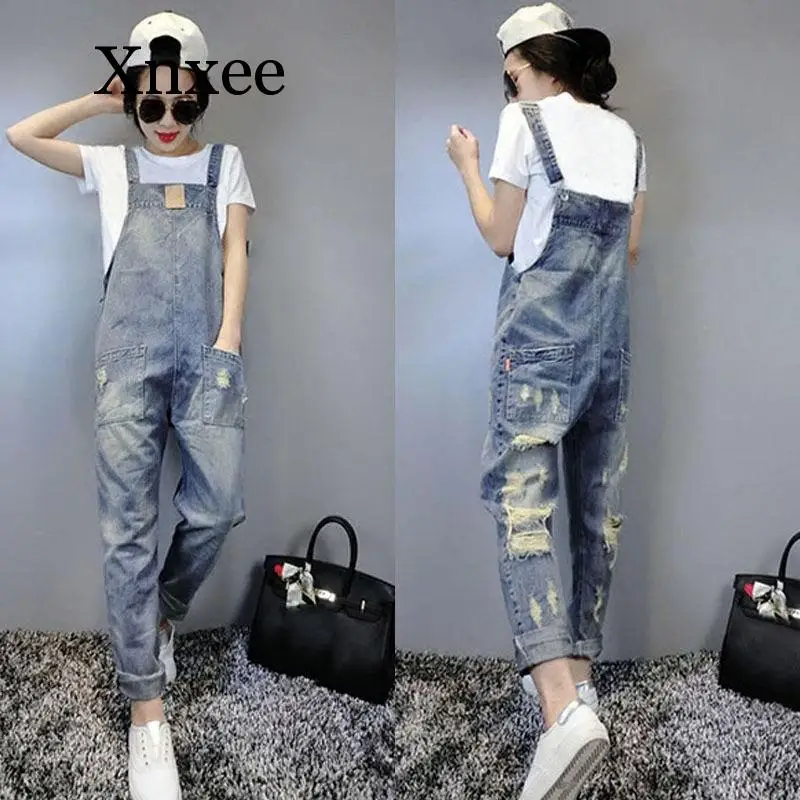 

Women Clothing Denim Washed Fabric Rompers Summer Autumn HOLE Overalls Women Jumpsuit Suspenders Jeans SLIM Women Overalls Jeans