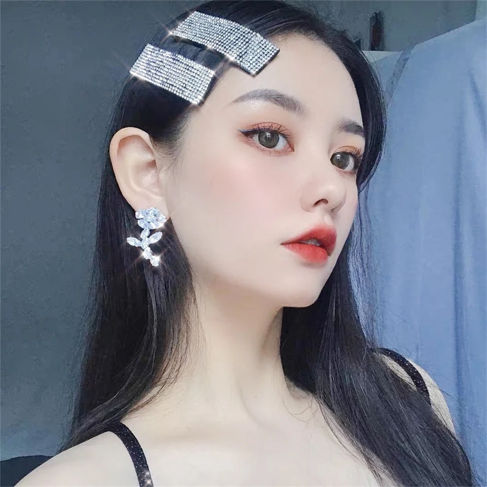 Fashion Summer Full Crystal Hair Clip Set Girls Sweet Shiny Square Rainbow BB Hairpin Women Colorful Letter Barrette Accessories