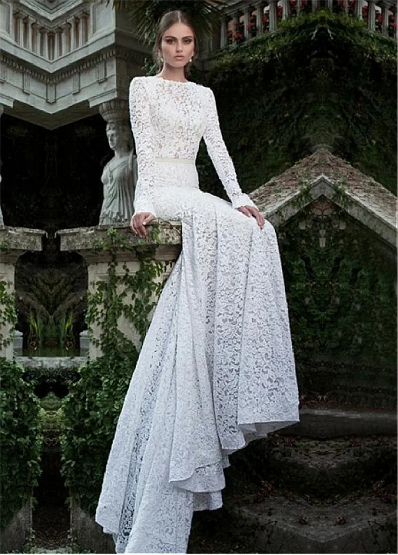 Customized Sexy Lace Bateau Neck Mermaid Wedding Dress 2025 Long Sleeves Open Back Bridal Gowns Vestido De Mariage