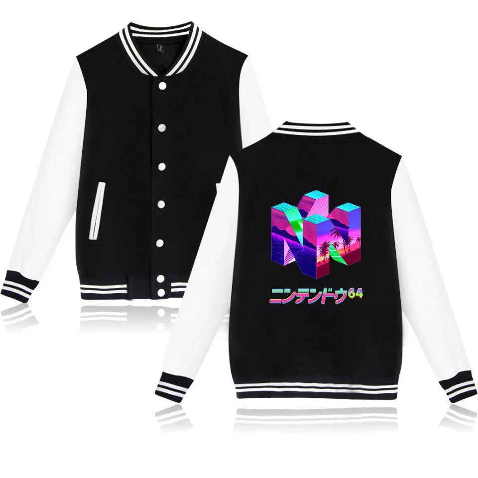 

New Fashion Classic Gamer N64 Printing Baseball Jacket Cosplay Costume Hoodies Harajuku Streetwear Sweatshirt Hip hop