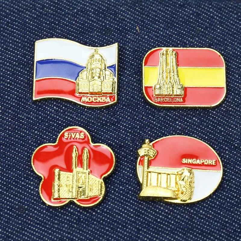 Brooches New national flag building brooches Russian and Spanish flag cartoon brooches Bag decoration badges
