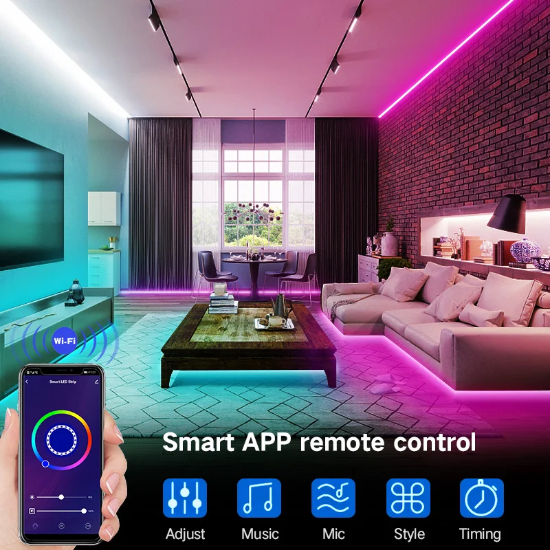 LED Strip Light Bluetooth WIFI RGB5050 LED Strip Tape 24Keys Control for Room Decor Bar Party Ambient Lighting Super Long 20M