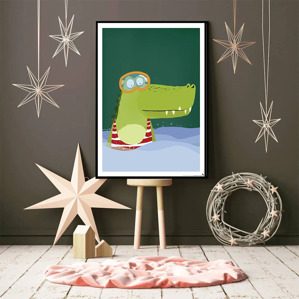 الحضانة المشارك أفريقيا الحيوان قماش الفن اللوحة الملصقات الزرافة الفيل التمساح صور لغرفة الطفل جدار ديكور المنزل