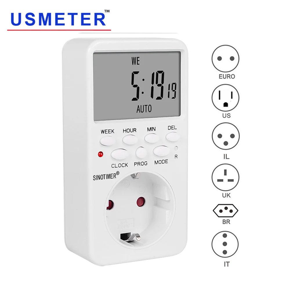 TM519 Electronic Digital Timer Plug EU BR UK US IL Programmable Plug Socket with Timer 220V 120V 7 Day 12/24 Hour Timing Socket