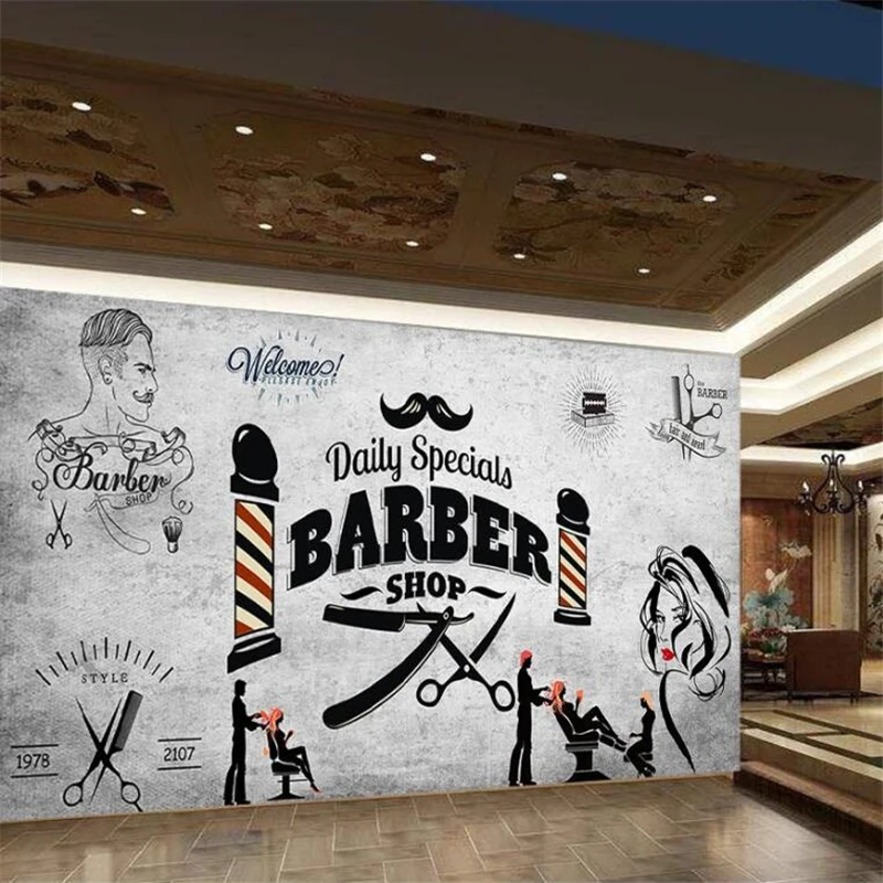 Custom Wallpaper 3d Mural Retro Hair Salon Trend Hairstyle Beauty Salon Barber Shop Wallpaper TV Background Wall Papel de parede