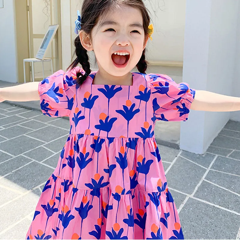 Summer Girls Dress Fashion Bright Bright Color Flower Dresses Big Large Loose Cute For Girls Dresss Baby Kids Children\'S Clothes