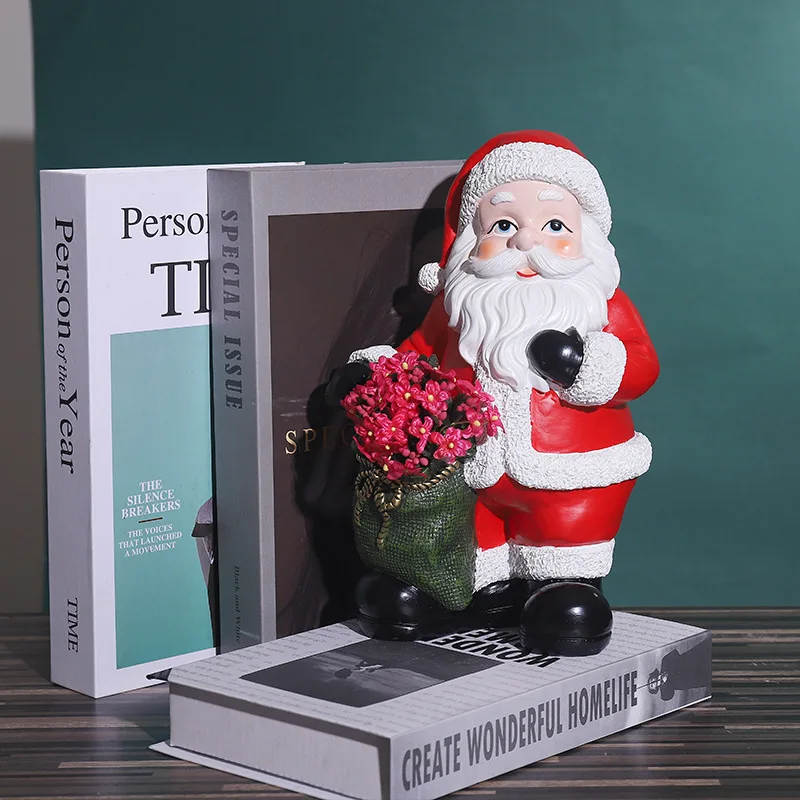 Cartoon Resin Santa Claus Portrait FlowerPot Sculpture Ornaments Living Room Desktop Flower Arrangement Container Christmas Gift