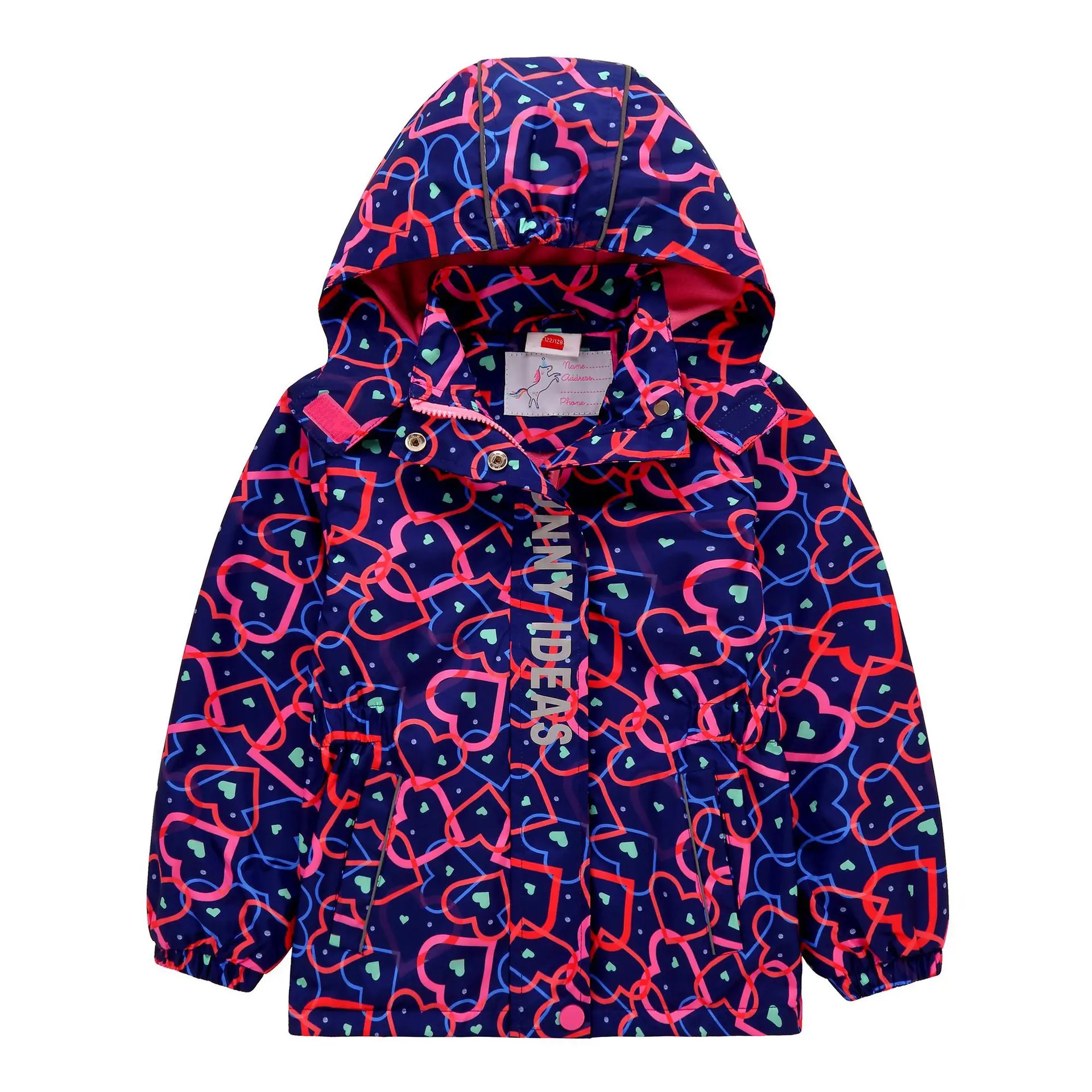 Spring Autumn Baby Girls Lovely Waterproof Fleece Lined Hooded Zip Hiking Jacket School Kids Track Coat Child Outfit Tops 3-12Yr