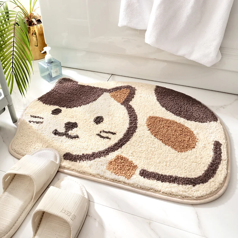 Cartoon Cat Bathroom Door Entrance Mat, Non-Slip Bath Rug, Absorbent Toilet Mat, Anti-slip Door Mat