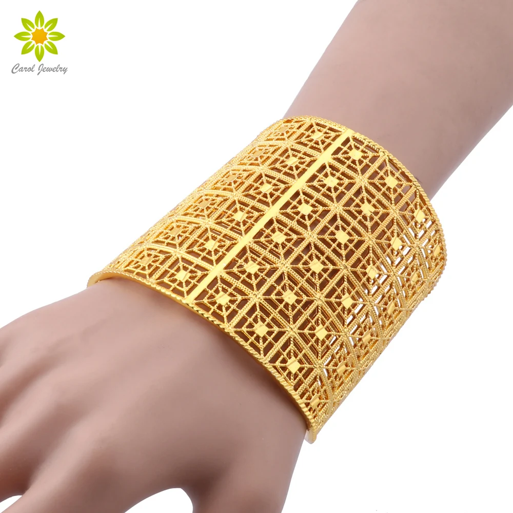 New Arrival Luxury Dubai Wide Bangle for Women Men Gold Color African Bracelets&Bangles India Jewelry Bridal Wedding Gifts