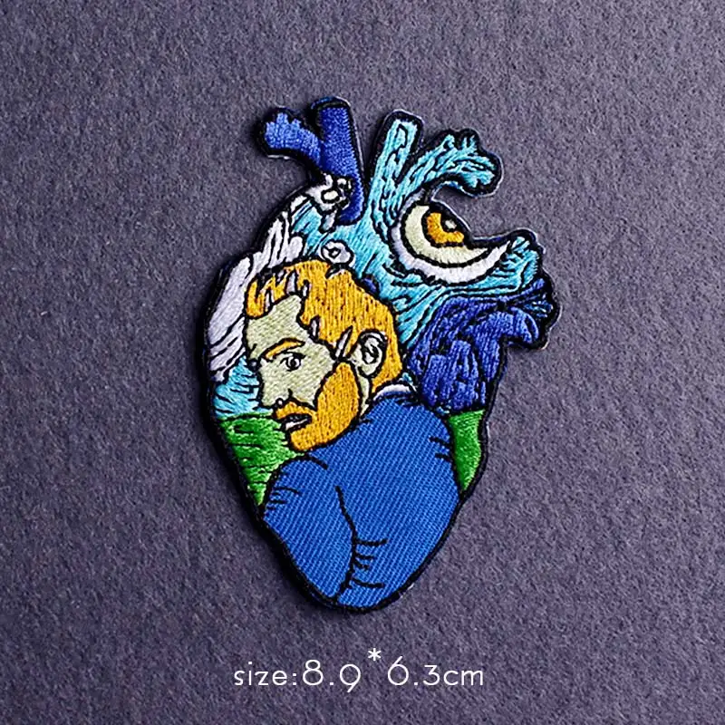 Fai da te cuore/ricamo Patch Van Gogh Patch ricamate per abbigliamento ferro sulle toppe sui vestiti striscia Punk Patch Sticker personalizzato
