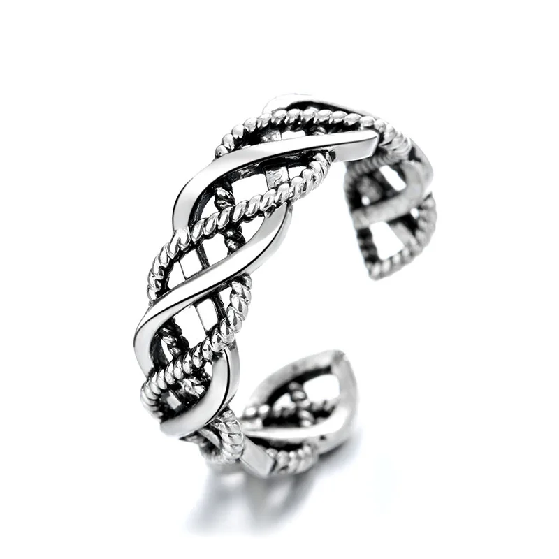 Creative DNA-Shape Cross-Circular Open Rings For Men Women Vingtage Hollow Geometric Ring  Punk Hiphop Accessories Best Gifts