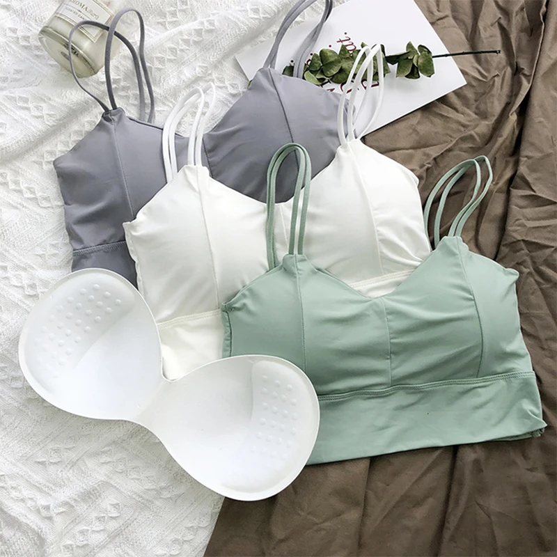 Summer Women Tank Seamless Camisole Solid Color Crop Top Wireless Bras Tops Backless Tube Top