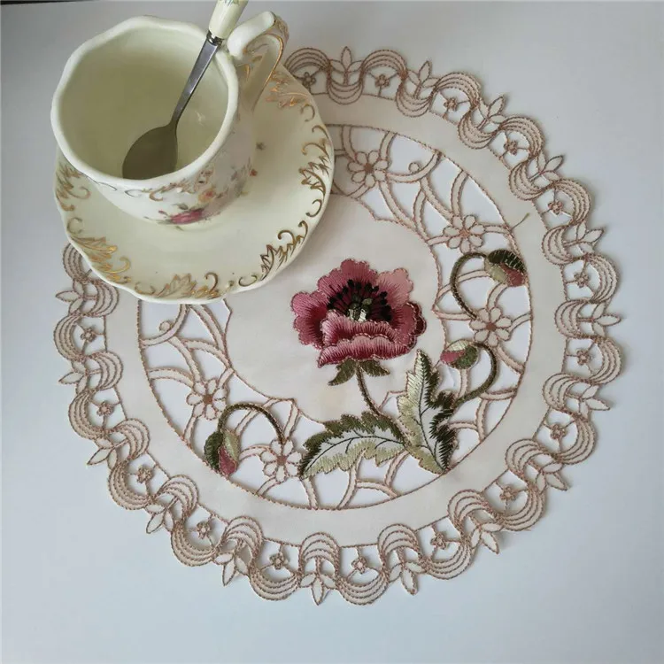 Hot Round Embroidery Cotton Place Table Mat Pad Cloth Cup Doily Tea Dining Coaster Mug Tablecloth Placemat Kitchen Easter Decor