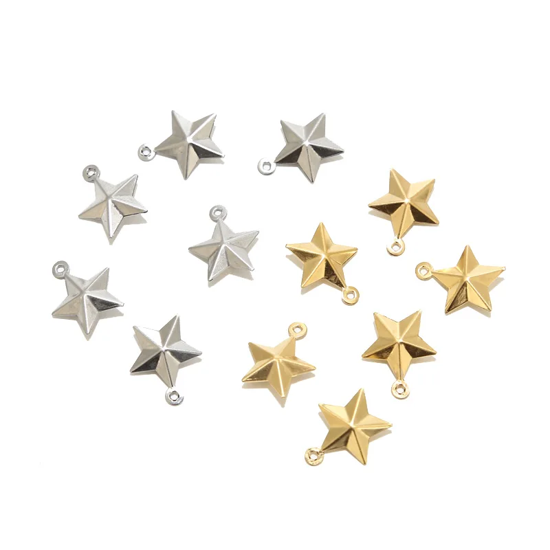 20pcs Gold Plated Stainless Steel 12*15mm Star Charm Pendants for DIY Jewelry Making Necklaces Bracelets Findings Accessories