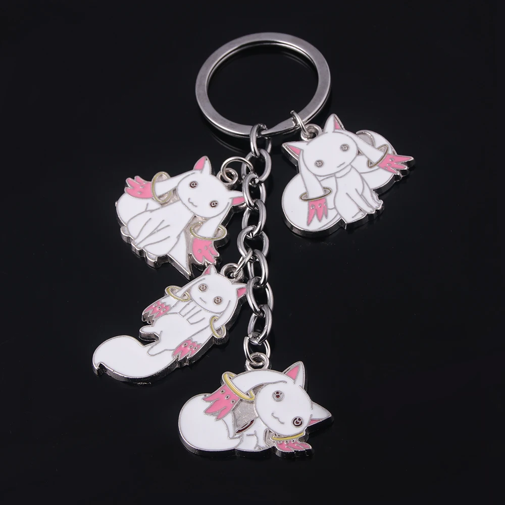 Anime Puella Magi Madoka Magica Keychain Cute Cartoon Incubator Qbay Pendant Keyring for Women Bag Car Accessories Jewelry