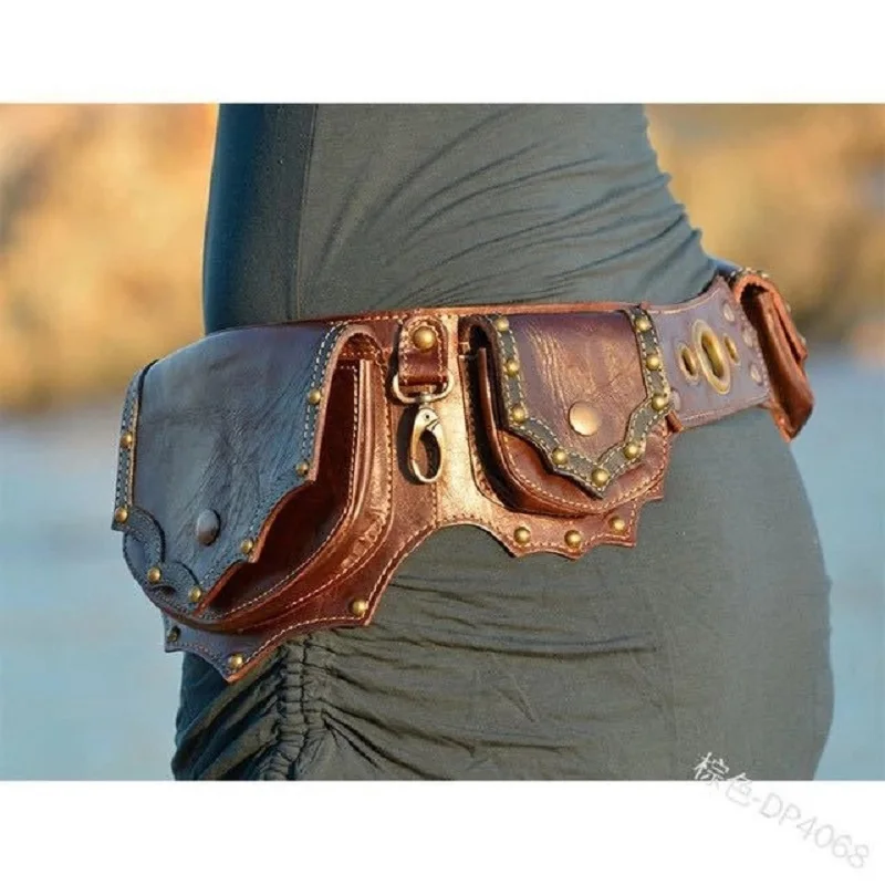 Medieval Steampunk Leather Utility Hip Belt Festival Pocket Viking Women Fanny Pack Travel Waist Bag Cosplay Accessory For Adult