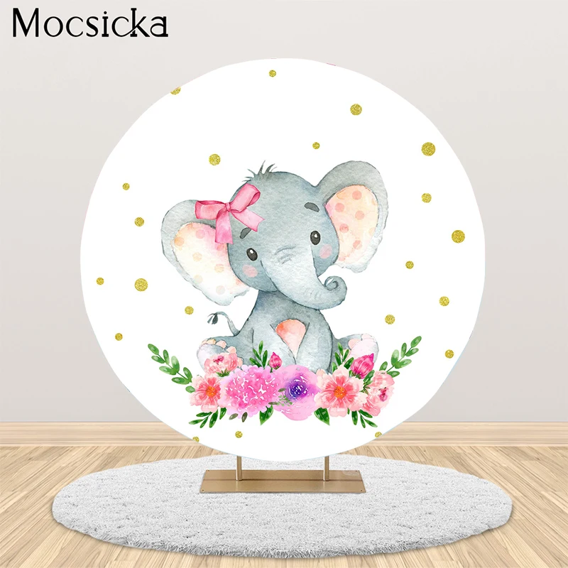 

Moscicka Elephant Baby Shower Backdrops Blue Birthday Party Photography Background Watercolor Floral Decor Banner Photo Studio