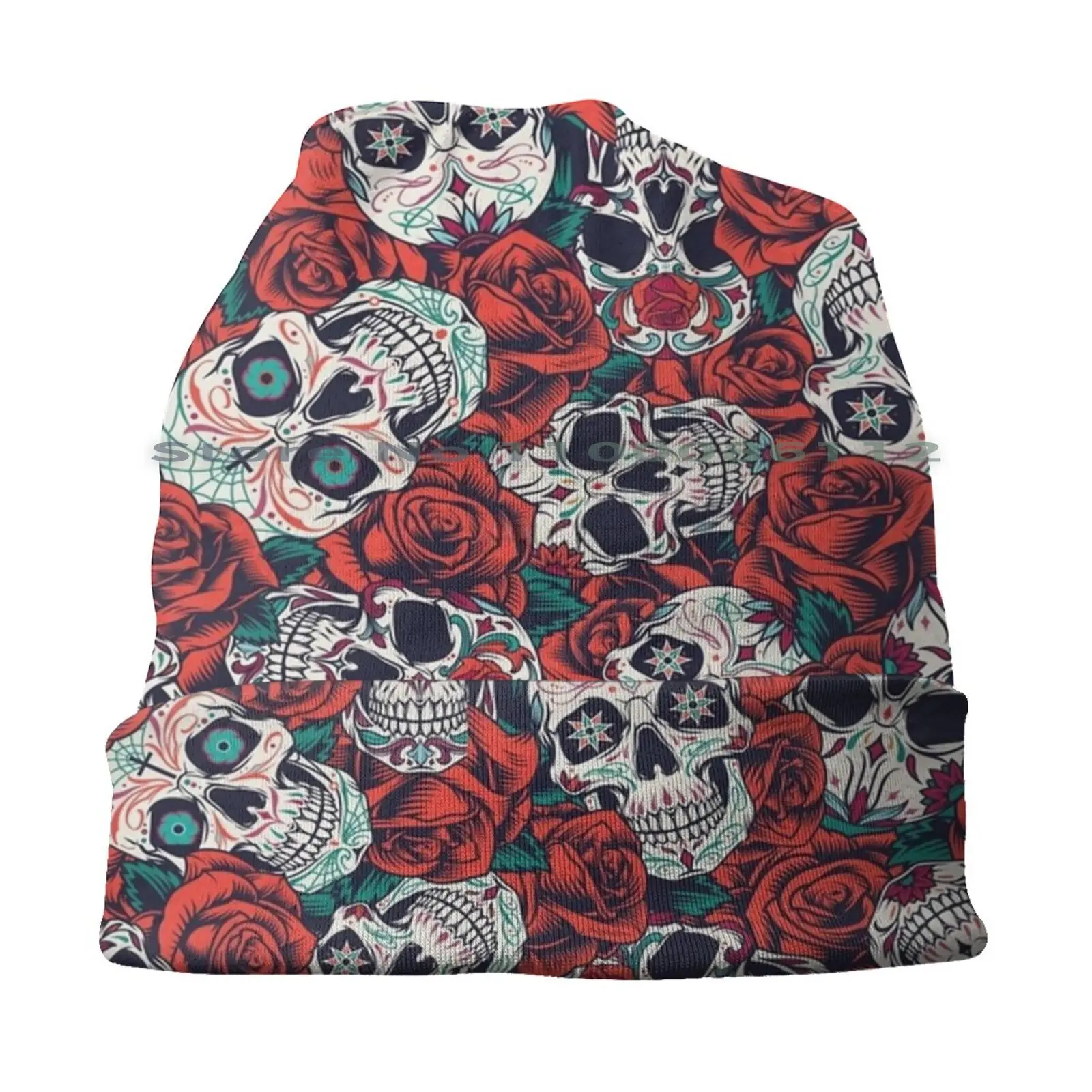 Rose Skull Mask Beanies Knit Hat Dia De Los Muertos Day Of The Dead Mexican Holiday Floral Skull Colorful Party Cool Skeleton