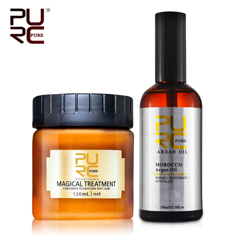 PURC 120ml Magical Treatment Hair Mask Deep Conditioning 100ml Morocco Argan Oil Moisturizing Nourishing Hair Oil Hair Care Set