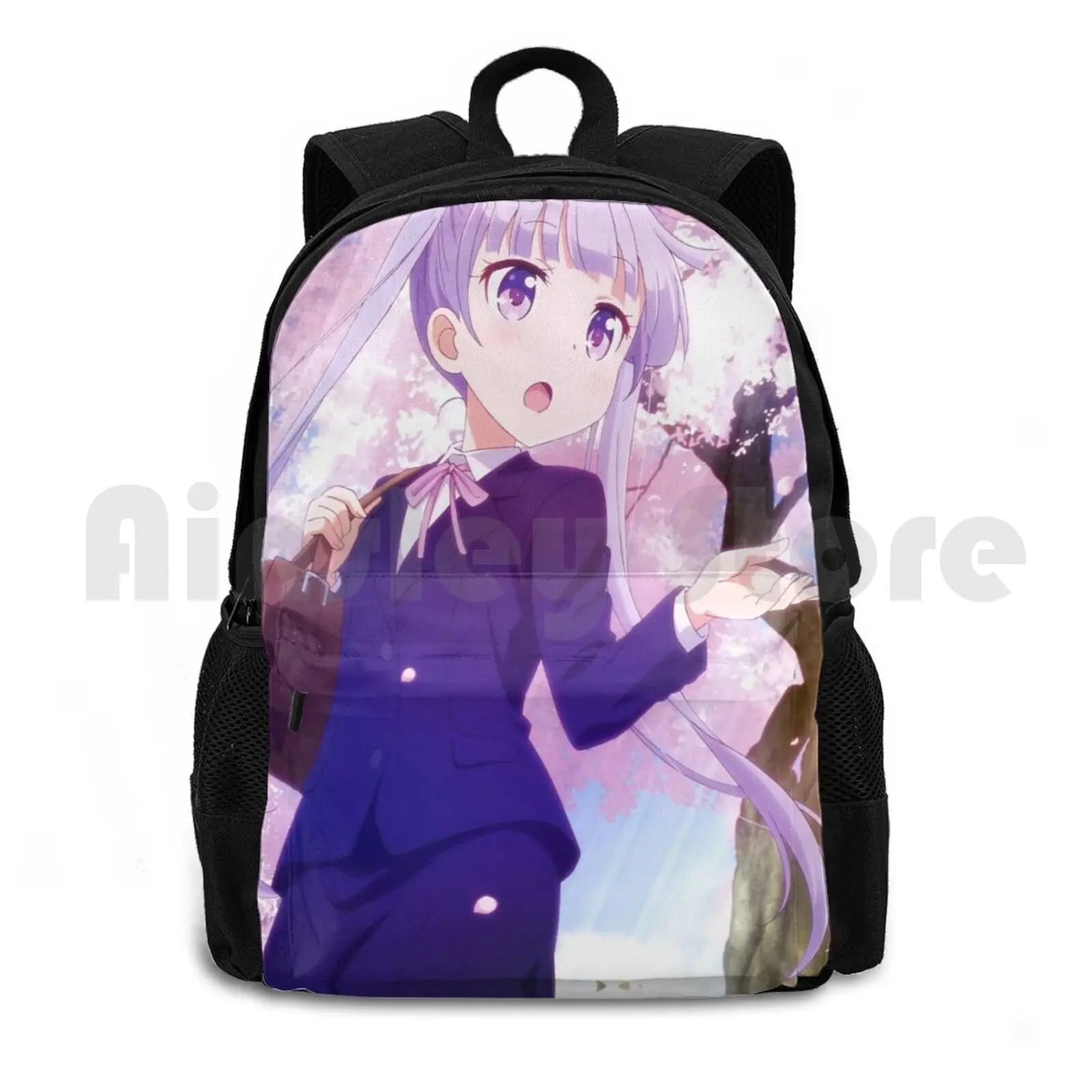 

New Game-Aoba Outdoor Hiking Backpack Riding Climbing Sports Bag New Game New Game Anime Pink Hair Purple Hair Purple Eyes