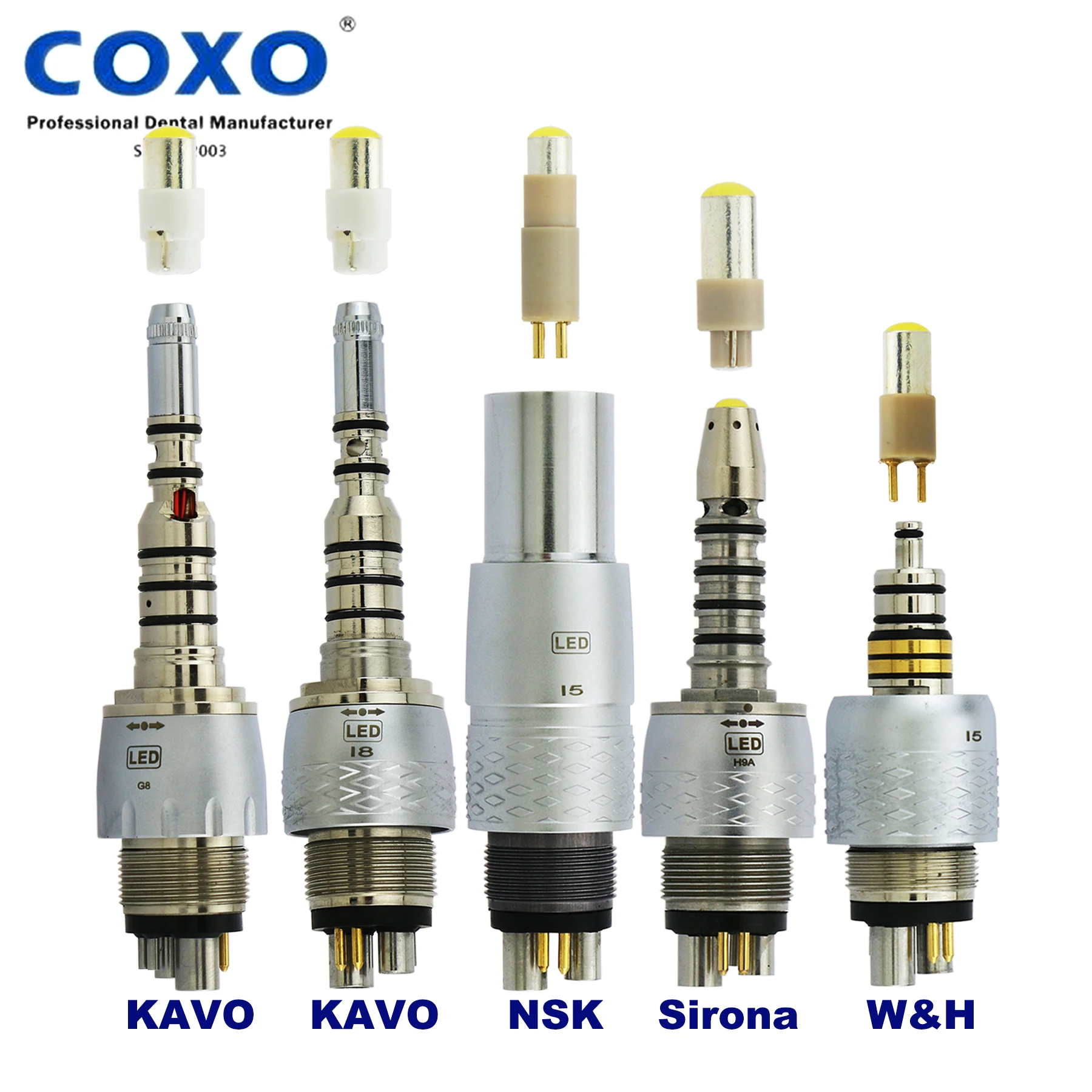 

COXO Dental LED Quick Coupler Coupling 6Holes LED Bulb For KAVO NSK Sirona Type LED Fiber Optic High Speed Turbine Handpiece