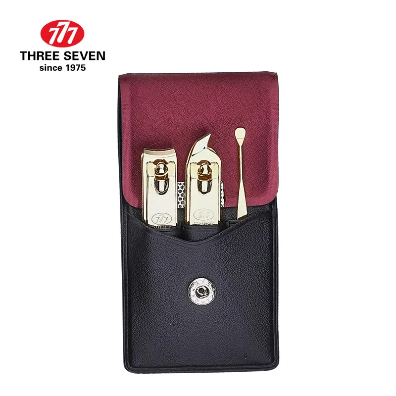 TRE SETTE/777 Portatile Nail Clippers Set Manicure Della Cuticola Pusher/Earpick 3 in 1 Oro-placcato Pedicure strumenti di cura di Unghie Artistiche