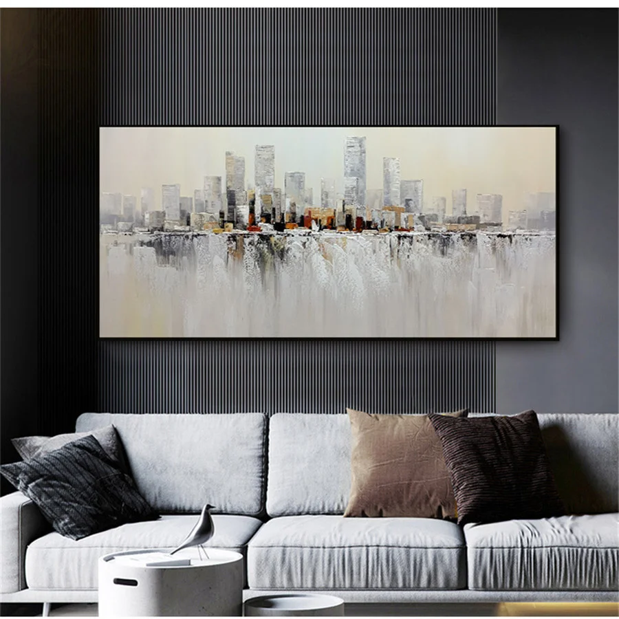 

100%Hand painted future city street landscape oil painting canvas modern abstract wall art waterfall picture for home decoration