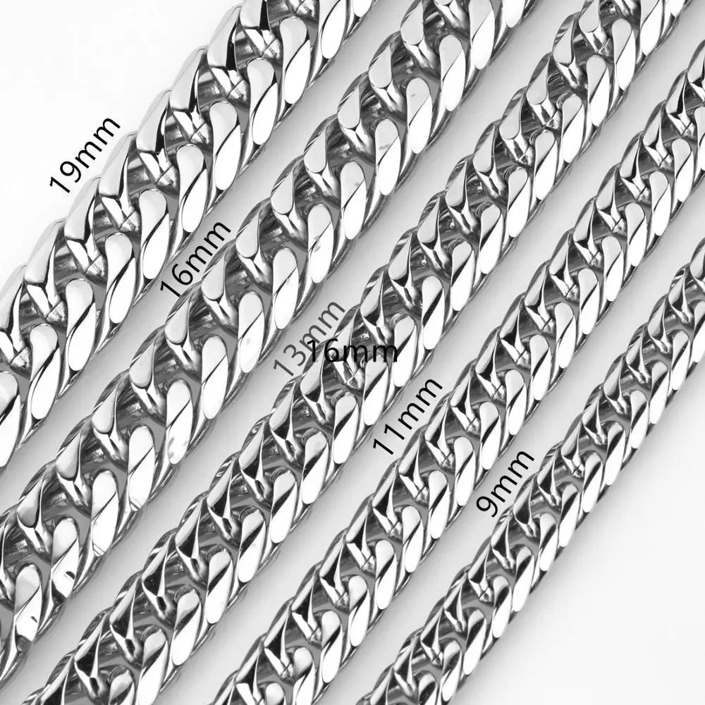 Hot Sale 9-21mm Heavy Mens Jewelry Chains 316LStainless Steel Silver Color Necklace Or Bracelet Double Curb Cuban Gift 7-40\