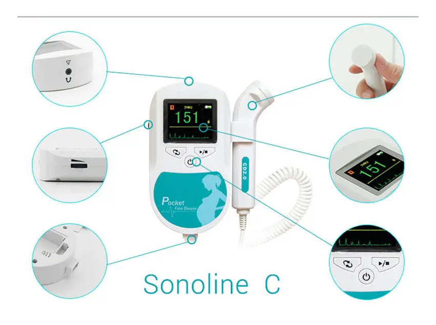 CONTEC Baby Sound C Baby Sound C1 LCD Ultrasonic Fetal Doppler 2mhz 3mhz 8Mhz Baby Heart Beat Monitor