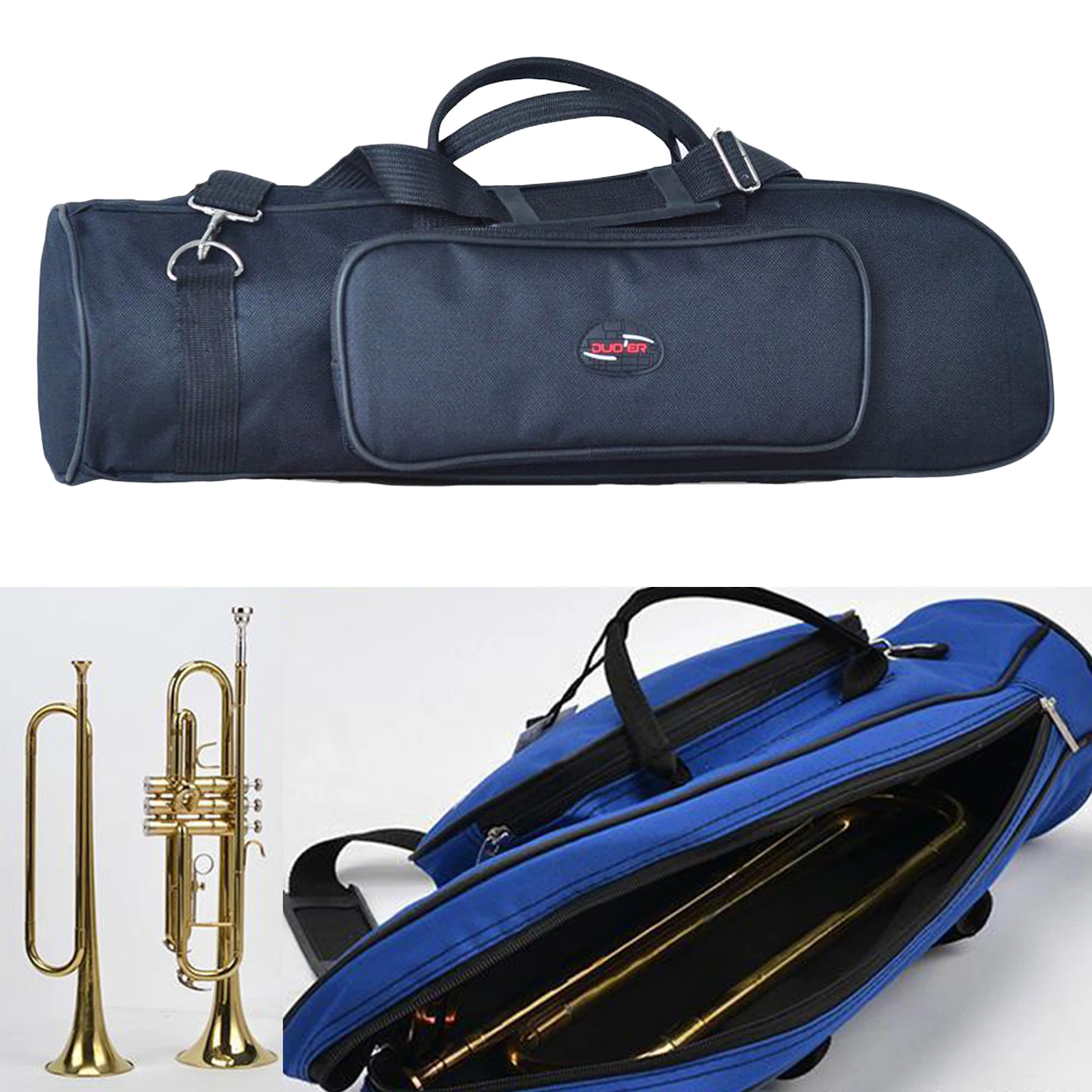 Portable Trumpet Bag Waterproof Oxford Carrying Handle Bags Zipper Case Box Musical Instrument Accessories with Front Pocket