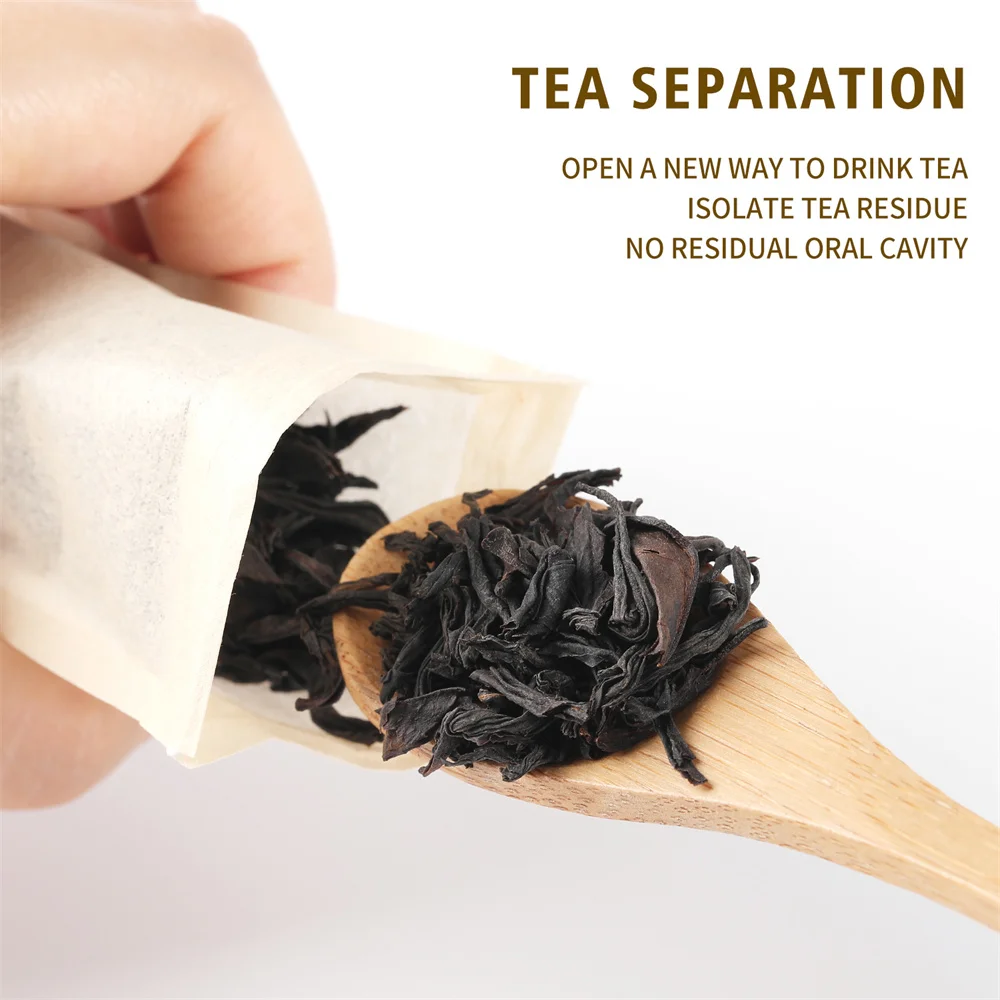 200pcs Teabags Tea Filter Bags Natural Wood Pulp Filter Paper Biodegradable Unbleached Strong Penetration Close With Drawstring