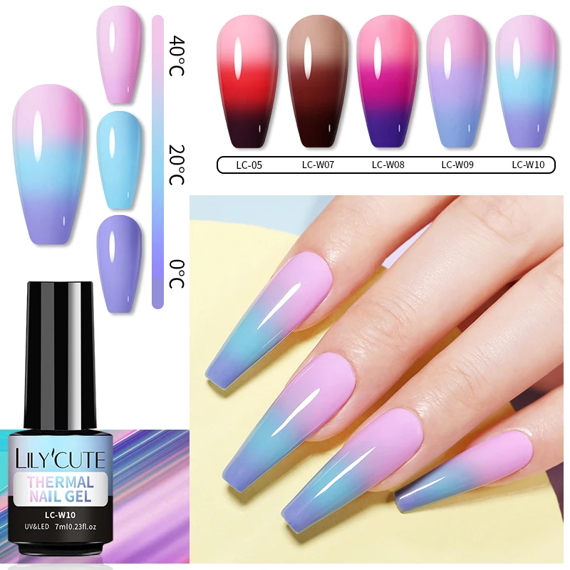 LILYCUTE 7ML Thermal Gel Polish Nail Art Pink Blue 3 Layers Temperature Color Changing Gel Polish Vernis Semi Permanent UV Gel