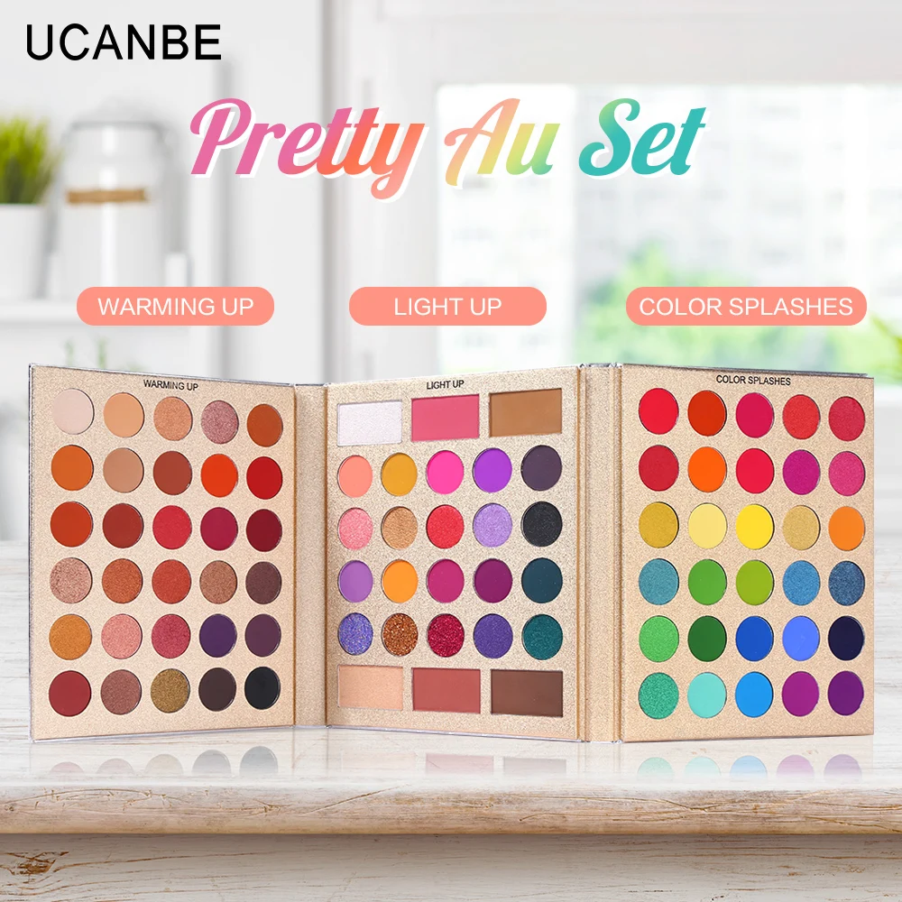 Ucanbe Pretty All Set Eyeshadow Palette with 15pcs Makeup Brushes Matte Shimmer Glitter Waterproof Make Up Set All In One