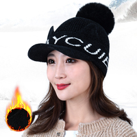 Hat Female Winter Tide Woolen Warm And Thick Cute Knitted Hat Plus Velvet Ear Protection Casual All-Match Young