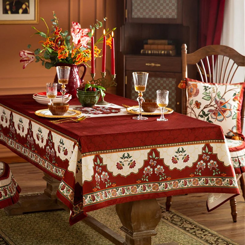 New Year Red Tablecloth Retro Printing Christmas Wedding Decorative Cloth Dresser Tea Table Cover Cloth Home Dining Room Tablecl