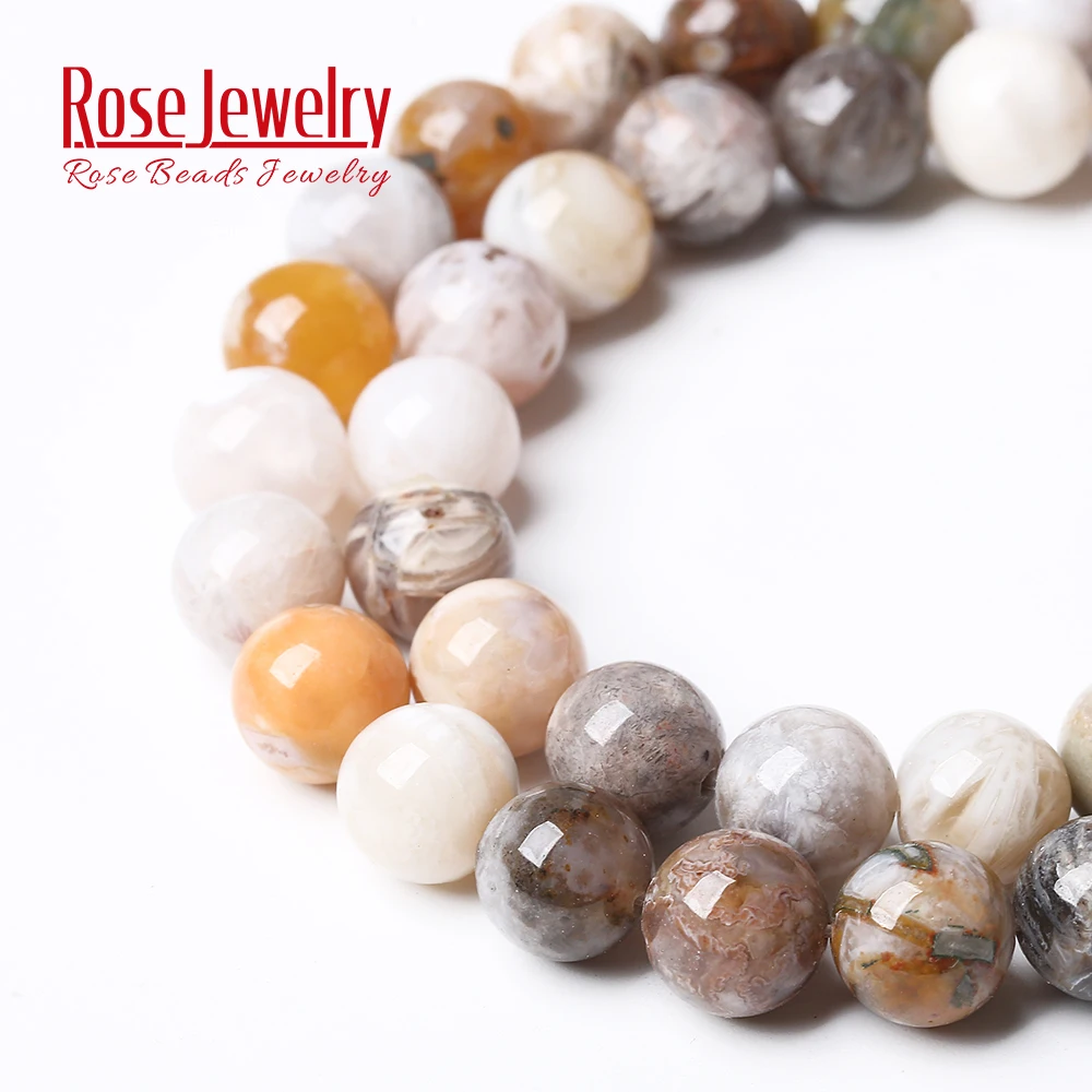 Natural Stone Bamboo Leaf Carnelian Agates Round Loose Beads 15\