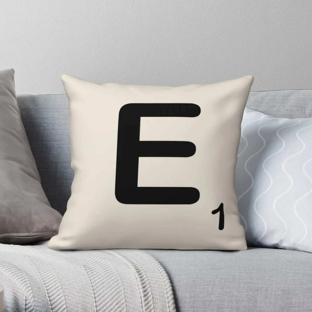 Scrabble Tile E Square Pillowcase Polyester Linen Velvet Creative Zip Decorative Pillow Case Room Cushion Cover